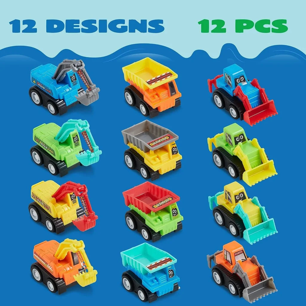 12Pcs Pull Back Cars Set Mini Construction Engineering Vehicle for Toddlers