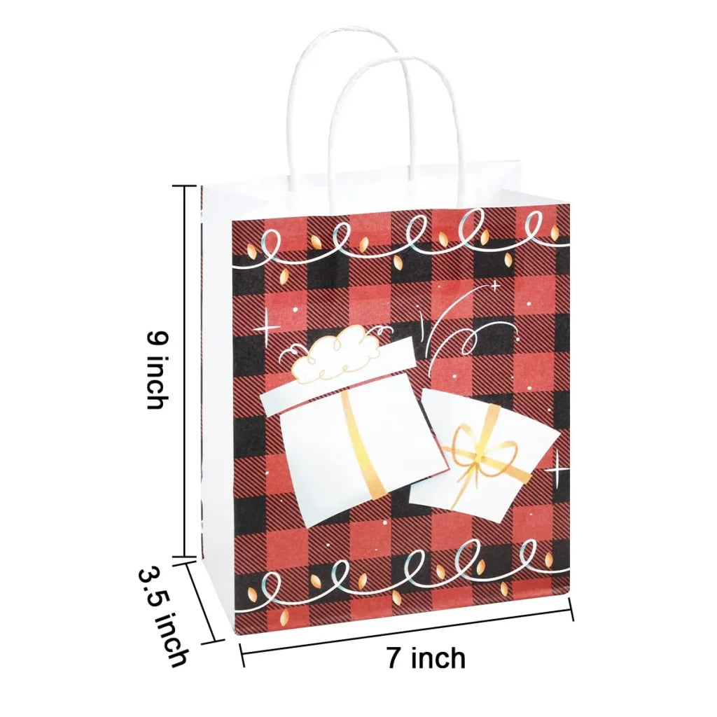 24pcs Christmas Buffalo Plaid Gift Bags with Handles