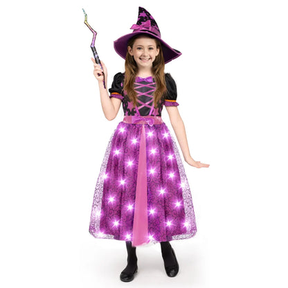 Girls Light Up Purple Witch Costume