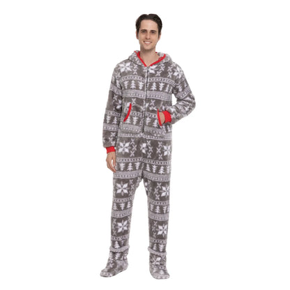 One Piece Hooded Flannel Christmas Pajamas