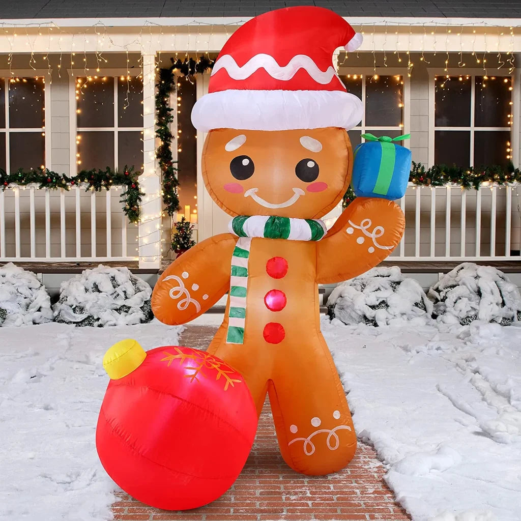 6ft Tall LED Welcome Sign Inflatable Christmas Gingerbread Decor