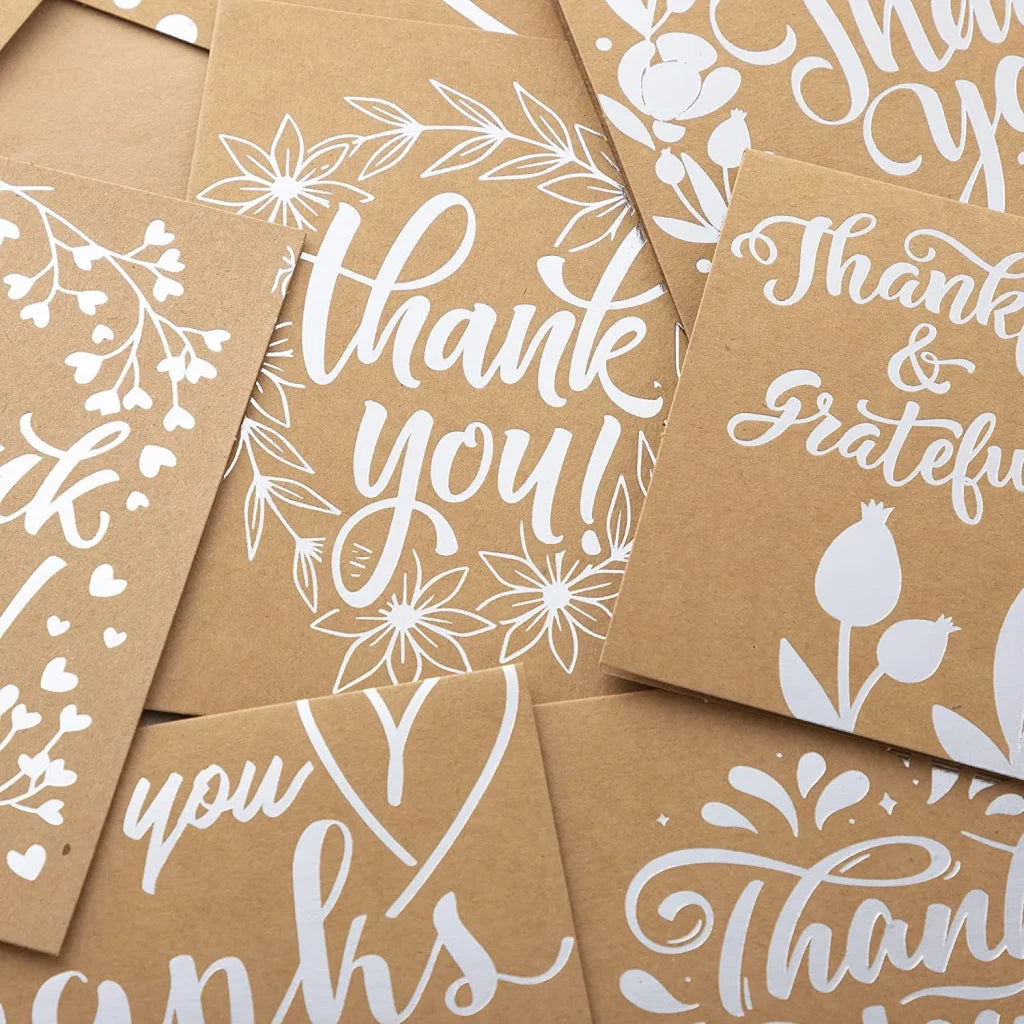 72Pcs Silver Foil Kraft Paper Thank You Card