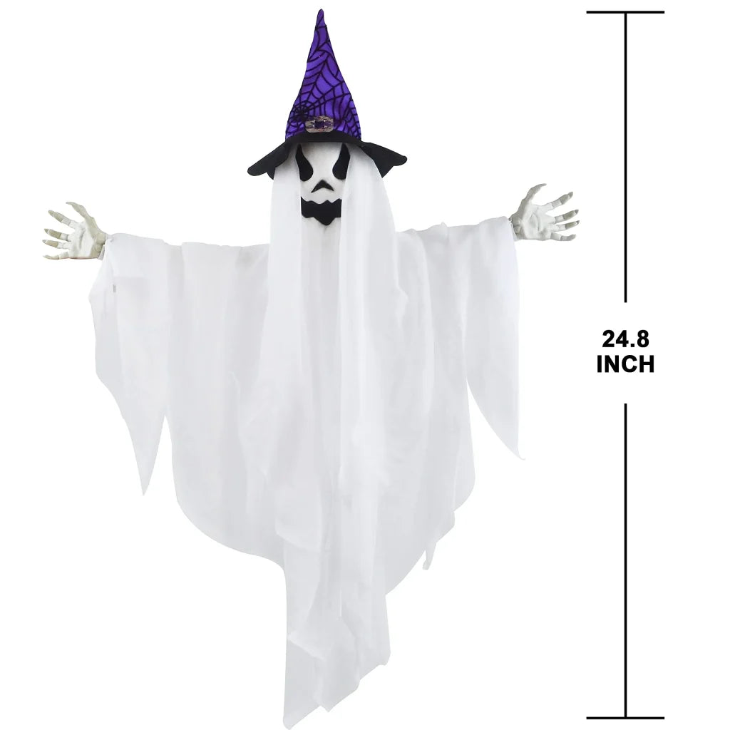 3pcs Halloween Hanging White Ghost with Hats 24.8in