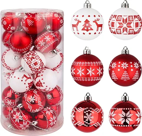 30pcs Red and White Christmas Ball Ornaments