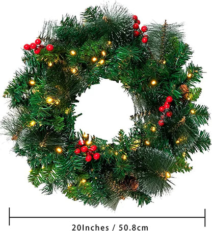 50 LED Artificial Christmas Pre lit Wreaths 20in