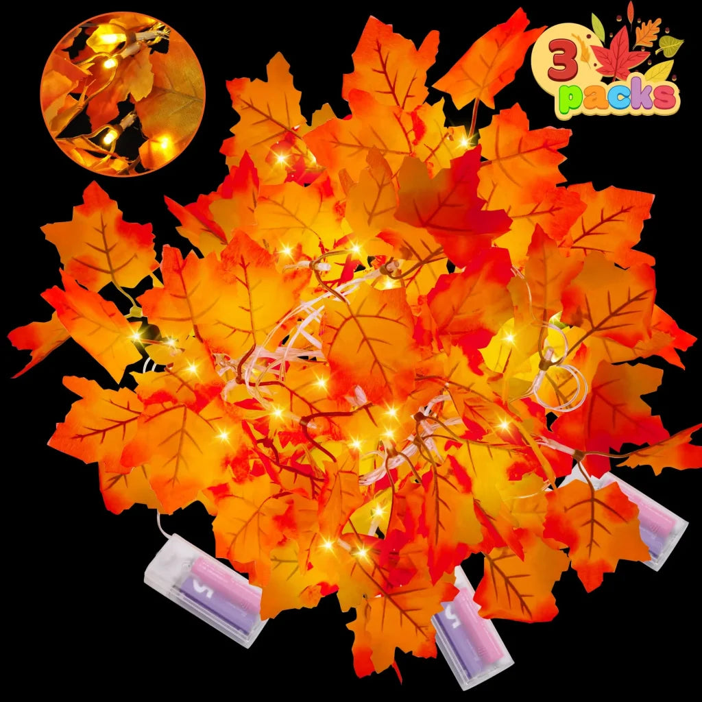 3Pack 8.2ft LED Maple Leaves Thanksgiving String Lights