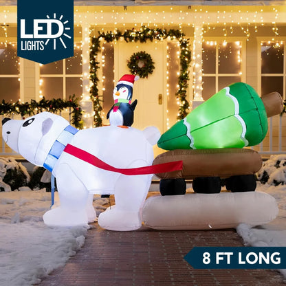 8ft Long LED Polar Bear Inflatable Decoration