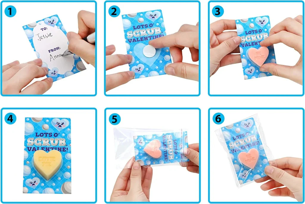 24Pcs Heart Shaped SOAP with Valentines Day Cards for Kids-Classroom Exchange Gifts