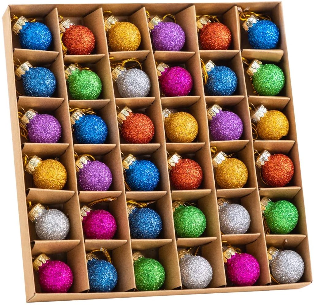 36pcs Mini Glitter Christmas Ball Ornaments