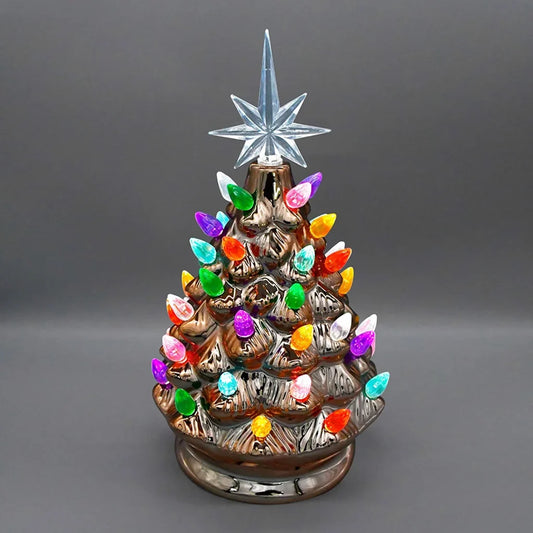 9.25in Prelit Gold Ceramic Tabletop Christmas Tree