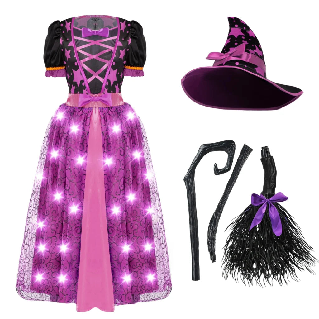 Girls Light Up Purple Witch Costume