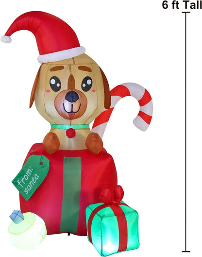 6ft Inflatable LED Christmas Puppy in a Gift