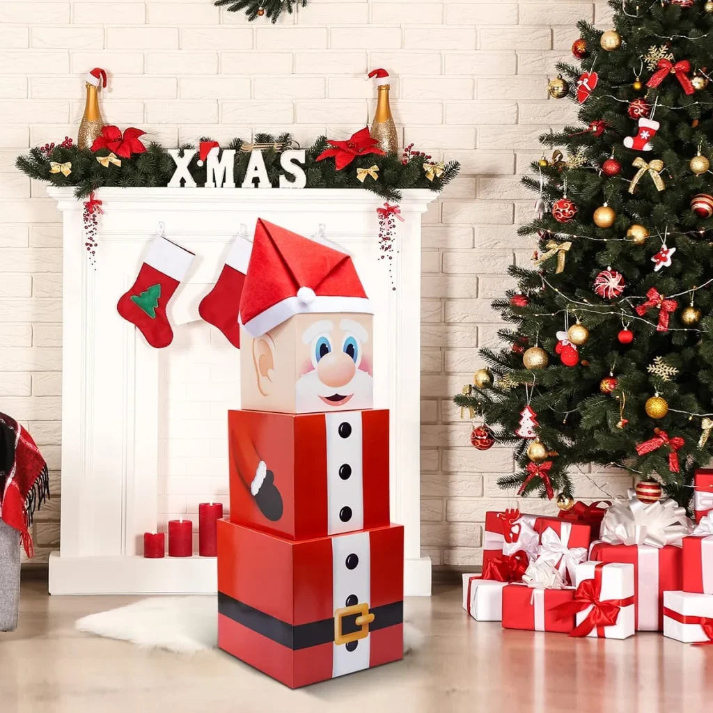 3pcs Santa Christmas Stacking Boxes with Lids