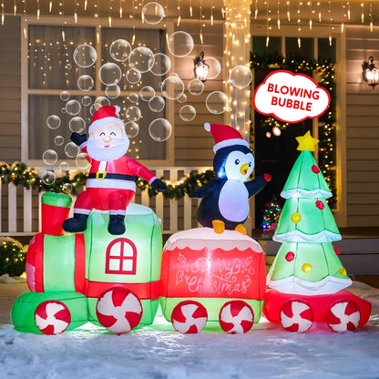 8FT Long Christmas Outdoor Inflatable Santa on The Train