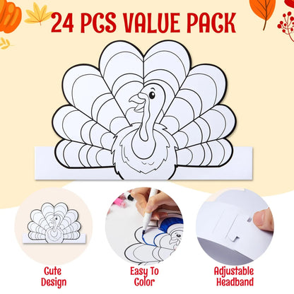 24Pcs Thanksgiving Coloring Headbands