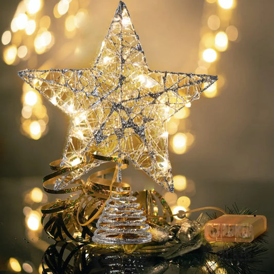 Christmas Glitter Lighted Silver Tree Topper Star