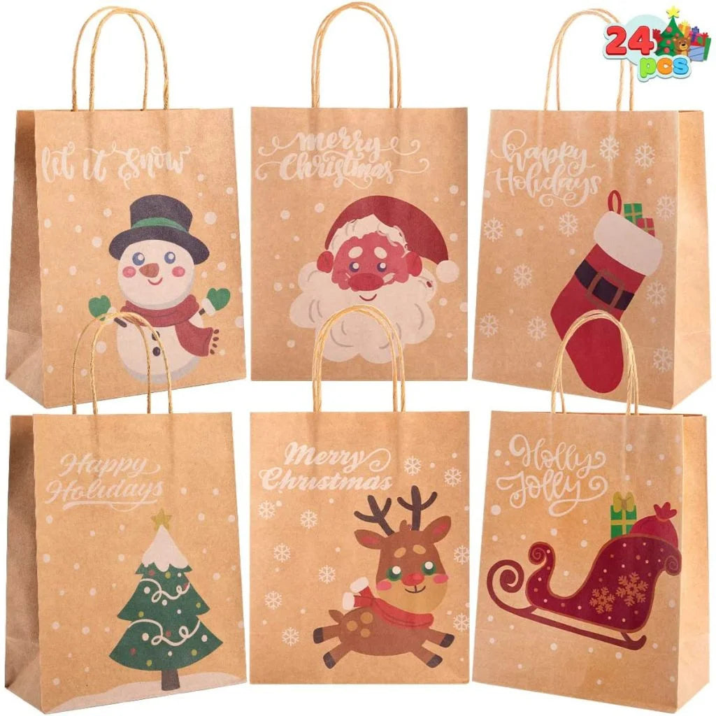 24pcs Creamy Kraft Character Christmas Gift Bags