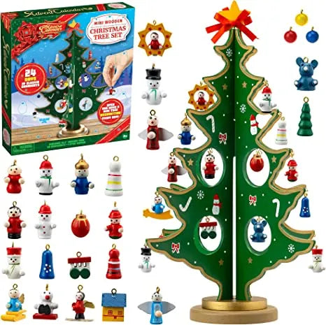 24 Days Countdown Tabletop Wooden Christmas Tree Advent Calendar