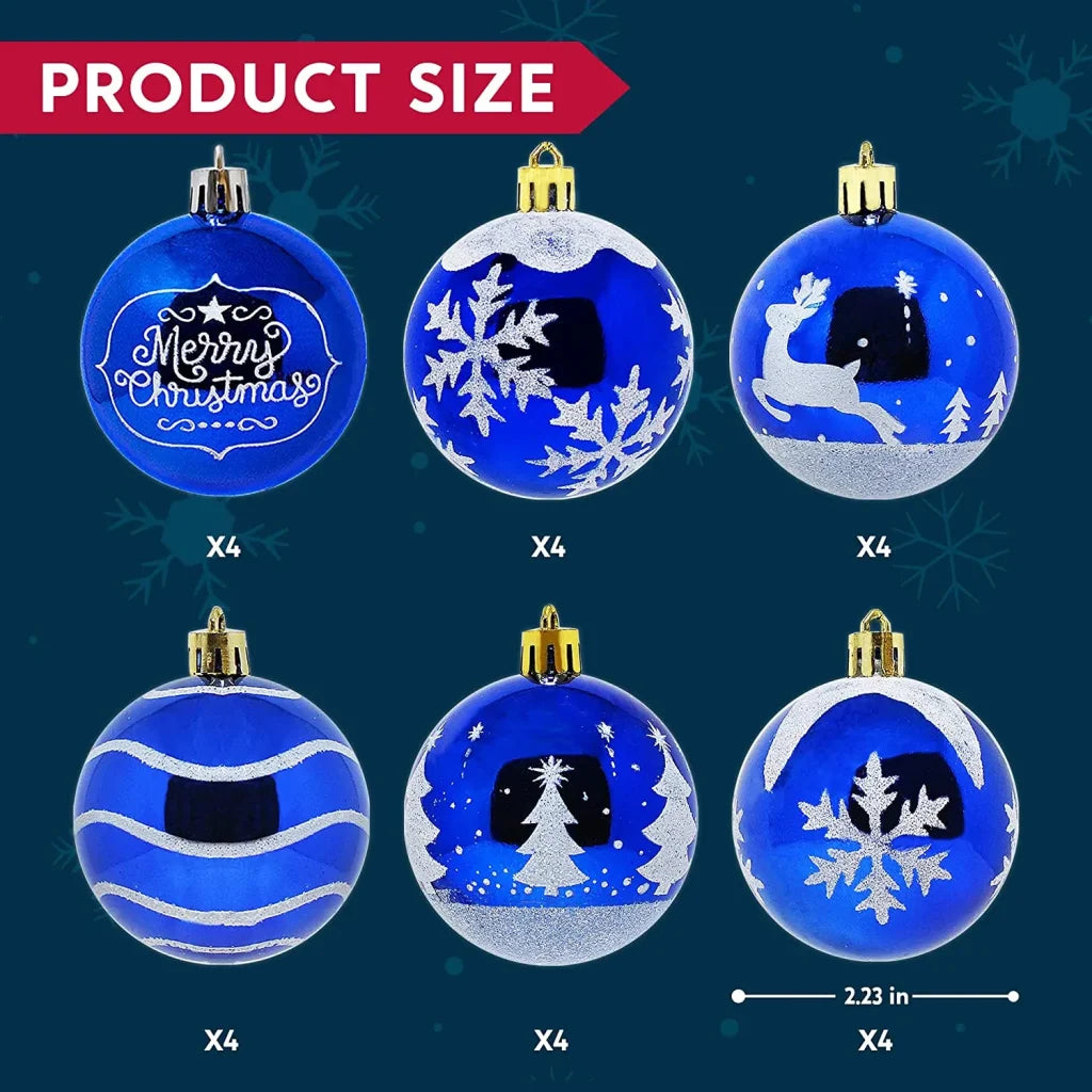 24pcs Blue and White Christmas Ball Ornaments