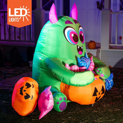 5ft Inflatable LED Monster with Pumpkin and Candies