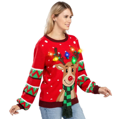 Light up Womens Christmas Ugly Sweater Reindeer