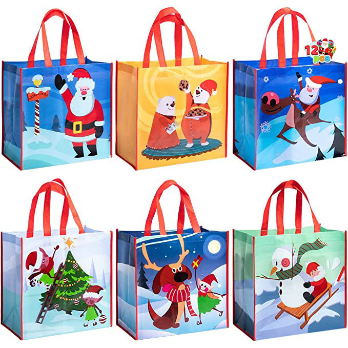 12pcs Reusable Christmas Grocery Bags With Handles