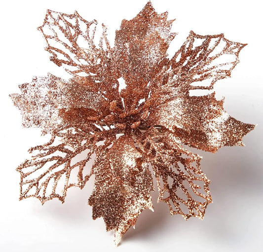 24pcs Rose Gold Christmas Poinsettia Flower Decorations