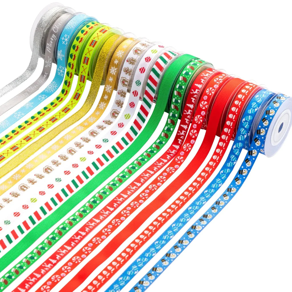 18pcs Christmas Grosgrain Satin Gift Ribbon