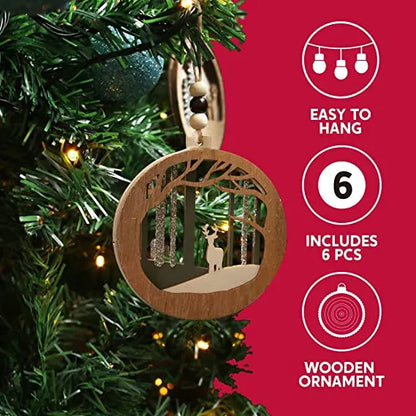 6pcs Hanging Wooden Christmas Ornaments