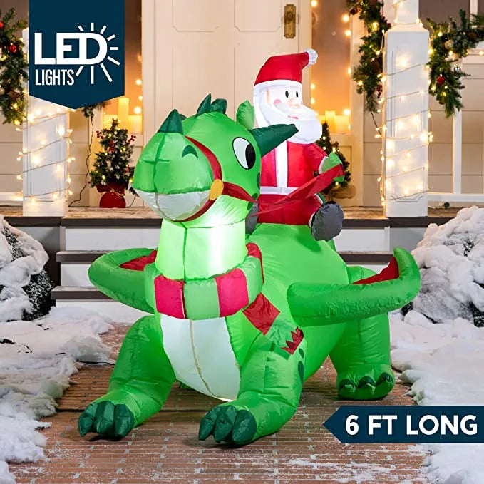 6ft LED Christmas Santa Riding a Dragon Inflatable