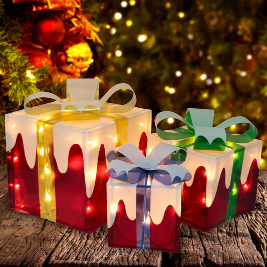 3pcs Light Up Gift Box Christmas Decoration