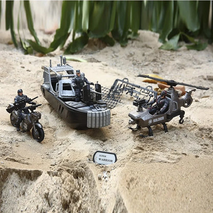 9pcs Combat Boat and Military Vehicle Toy Set