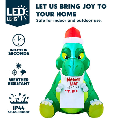 5ft Inflatable Sitting Dinosaur Christmas Decoration