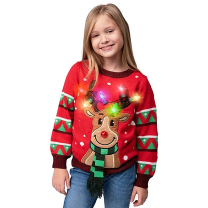 Kids LED Light Up Red Christmas Sweater Reindeer