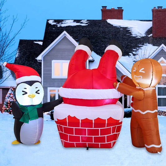 6ft Long LED Inflatable Santa Fall into a Trash