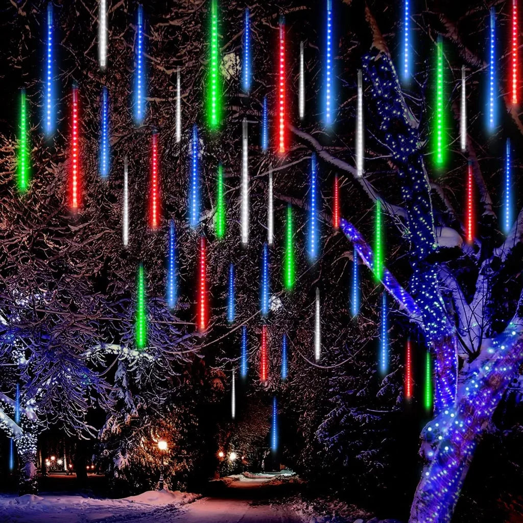 8 Tubes (12in) Christmas Meteor Shower Rain Lights, Multicolor