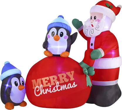 7ft Large Penguins with Santa Inflatable