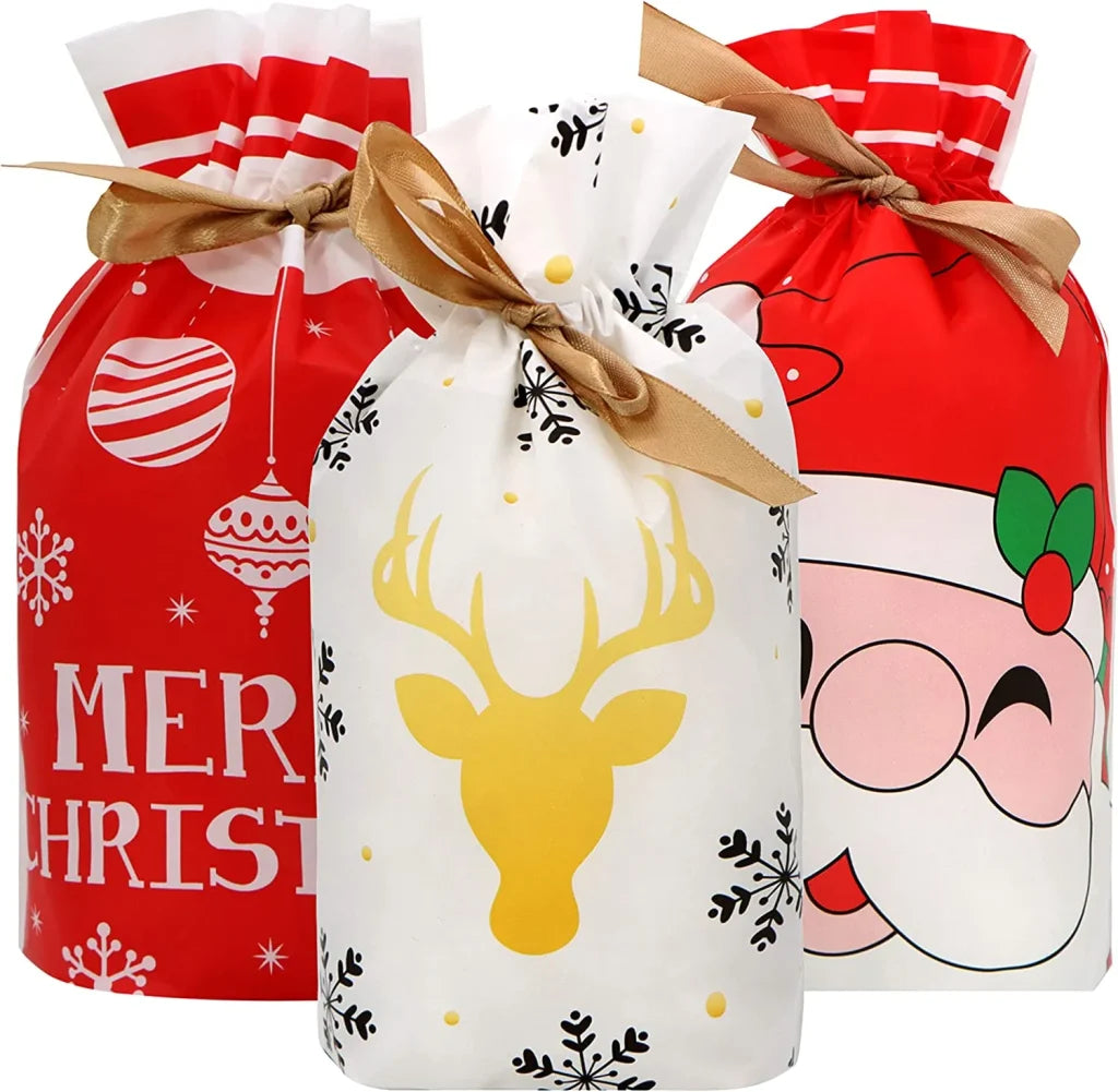 60pcs Plastic Drawstring Christmas Gift Bags