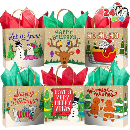 24pcs Christmas Kraft Paper Goodie Gags with Handle