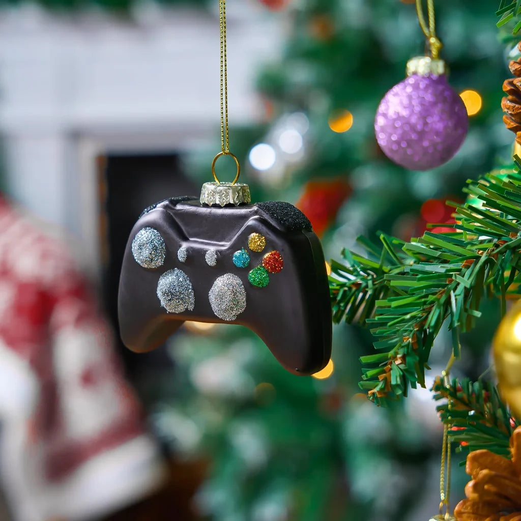 Black Game Controller Glass Ornament