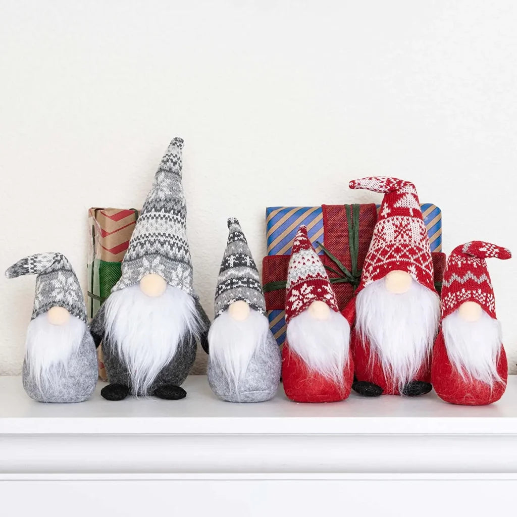 6pcs Christmas Family Gnome Plush Decorations Set