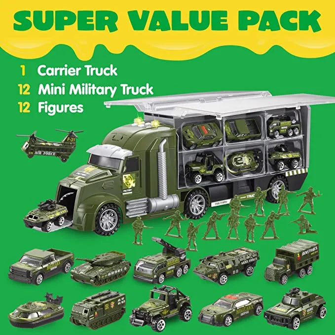 25pcs Green Military Big Truck Toys and Army Men Toys