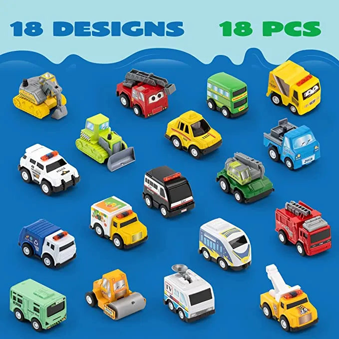 Bizzy-me 18pcs Pull Back Toy Cars and Vehicles Set