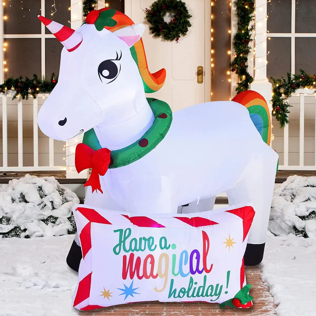 6ft Long LED Inflatable Ride A Unicorn Christmas Decoration