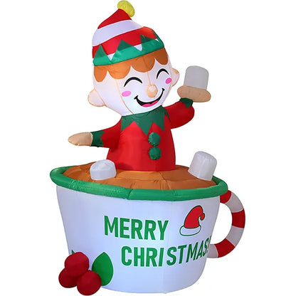 6ft Tall LED Inflatable Elf Mug