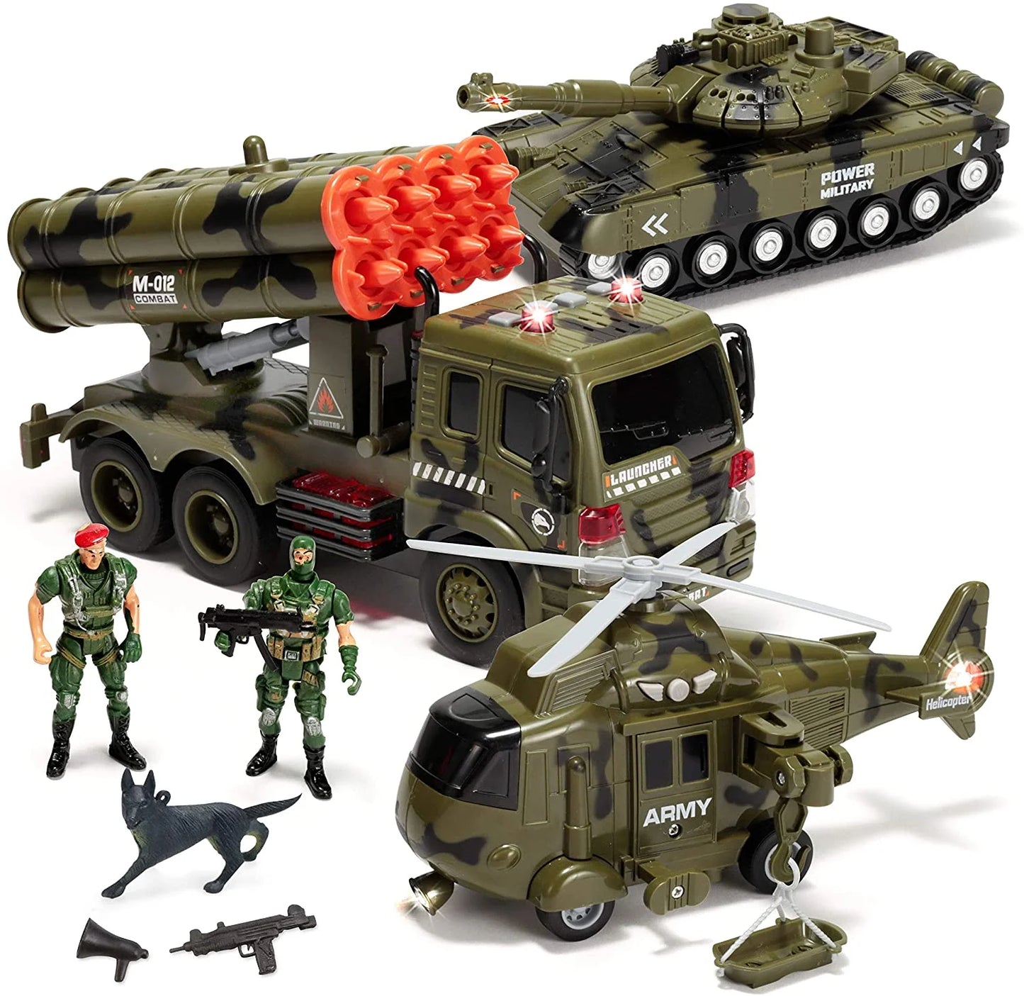 3 in 1 Friction Powered Siren Military Vehicle Toy Set