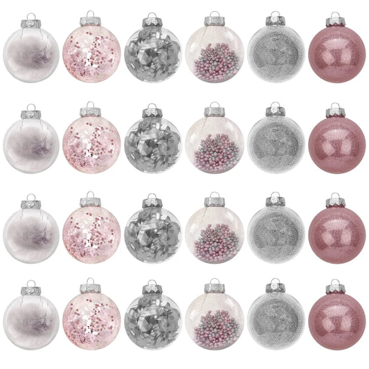 24pcs Clear Plastic Christmas Ball Ornaments 3.15in