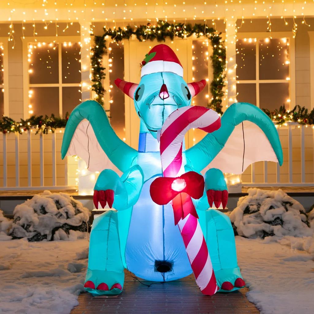 6ft Tall LED Christmas Green Inflatable Dragon