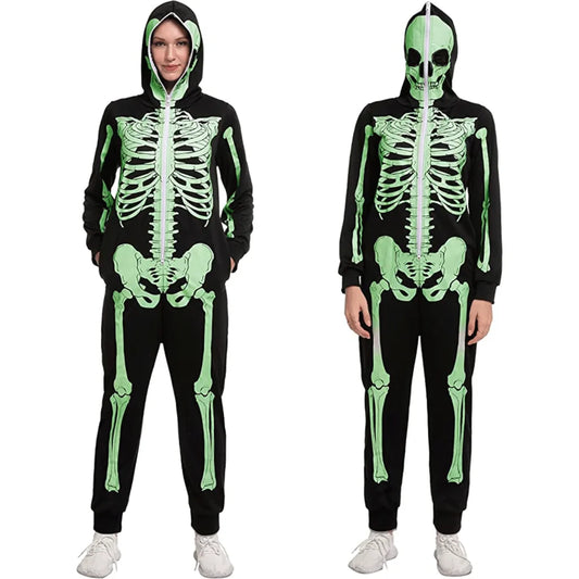 Adult Halloween Glow In The Dark Skeleton Pajamas