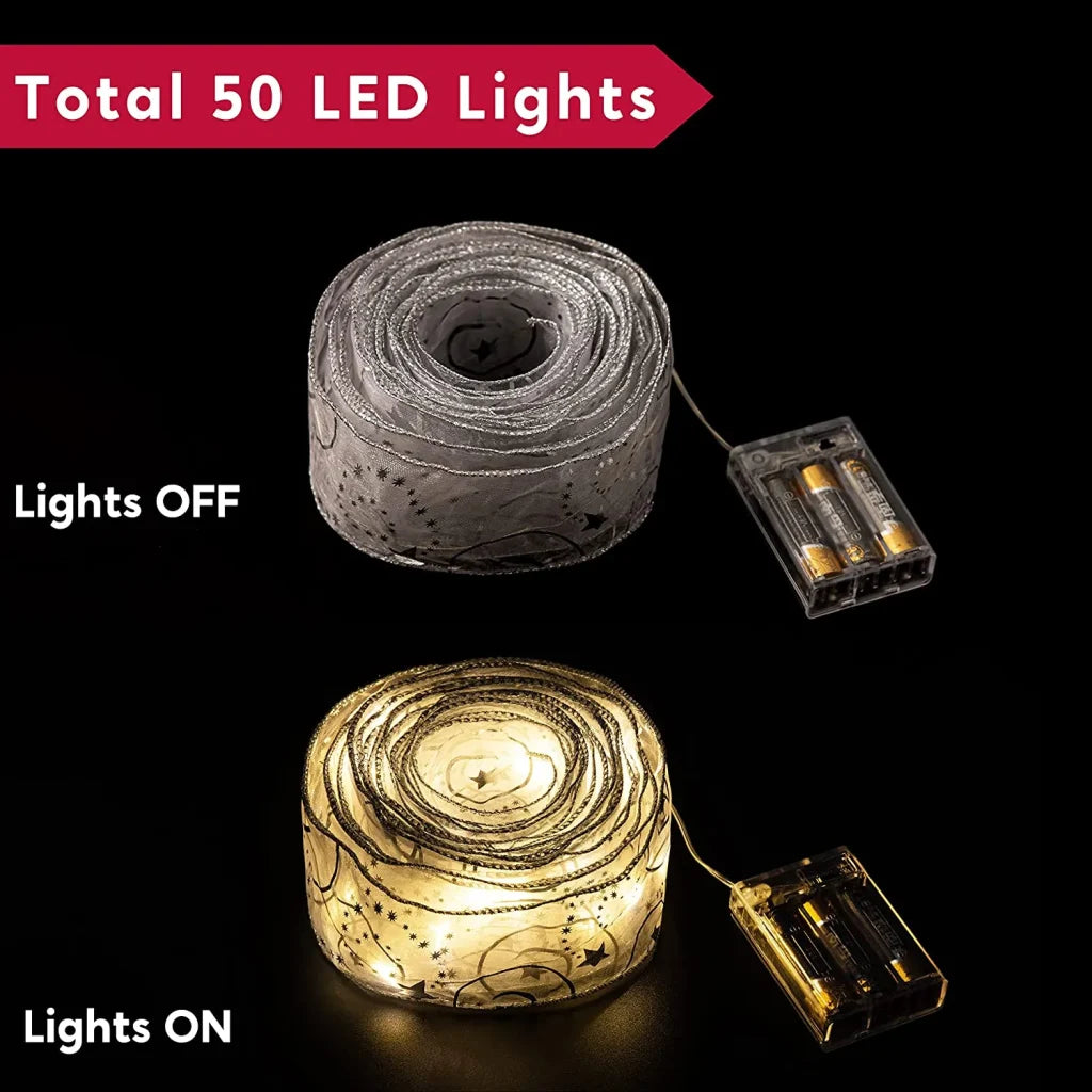 50 LED Fiber Mesh Wired Ribbon Battery Powered